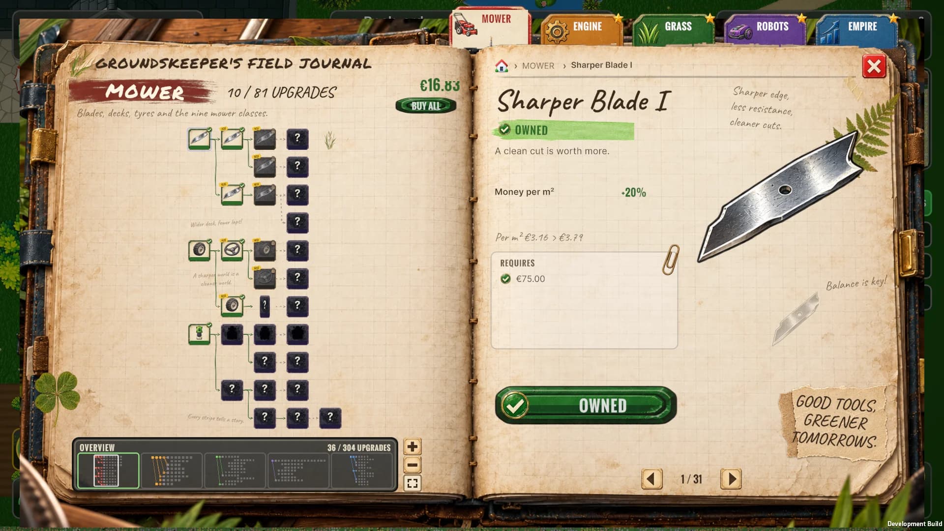 The Mower branch fitted to the page, with the Sharper Blade on the right page