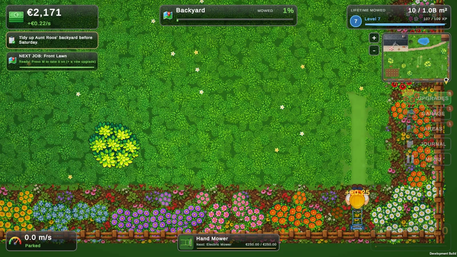 Flowers flattened by the mower in a flower bed