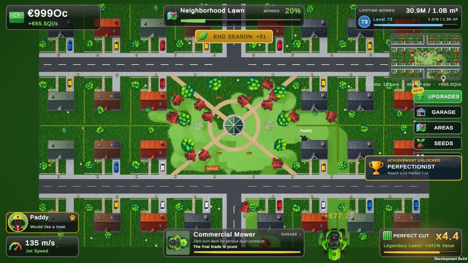 The Neighborhood: a park between rows of houses and streets