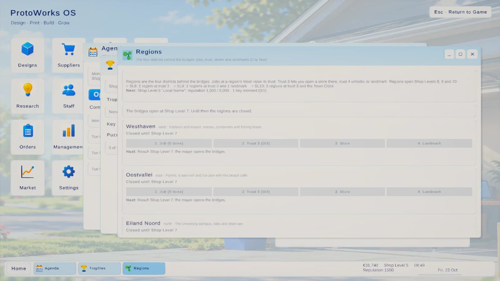 The Regions app on the workshop computer