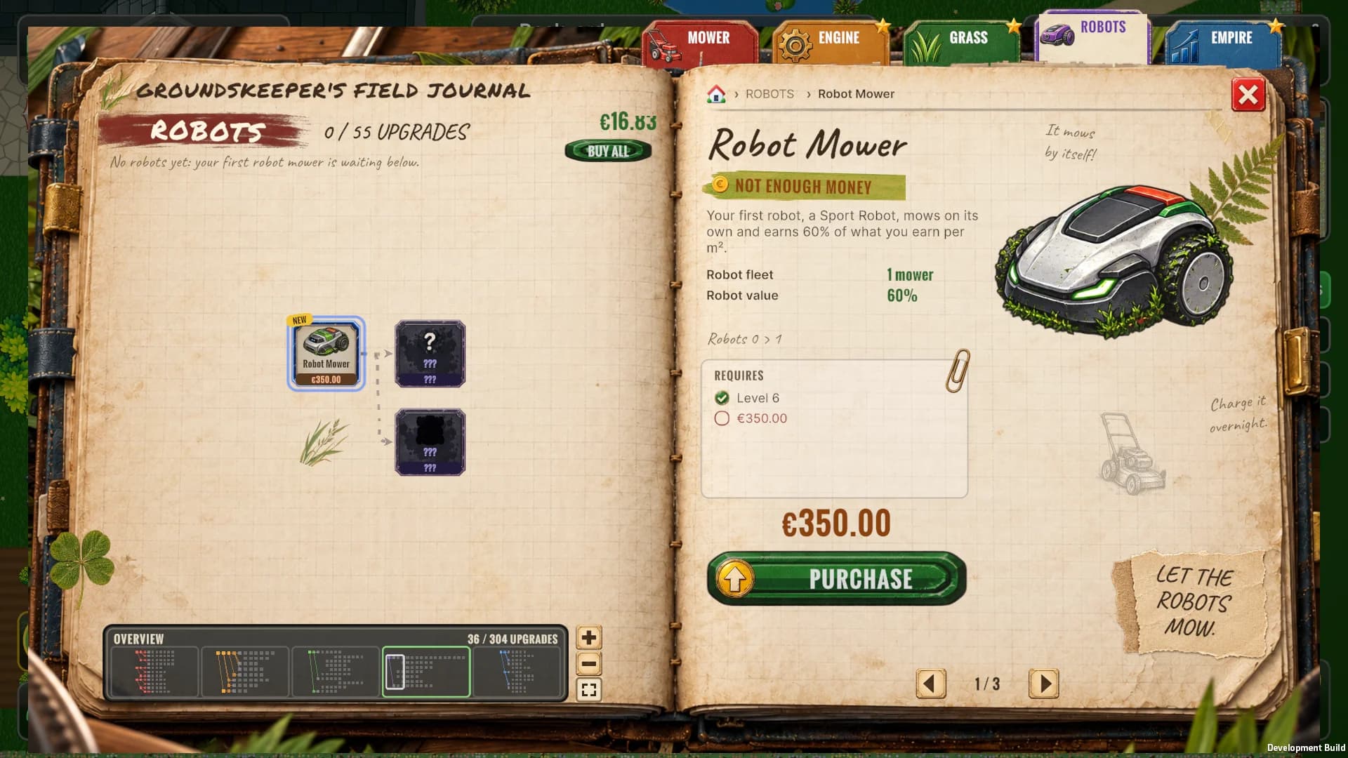 The new ROBOTS tab with the first robot mower
