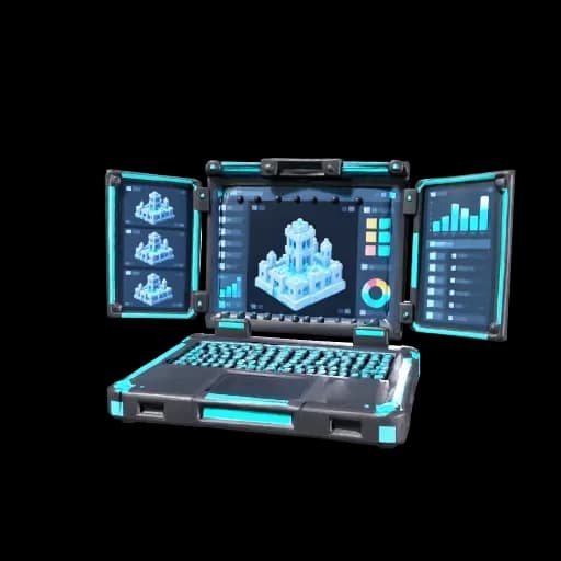 The final 3D model of the triple-screen workstation.