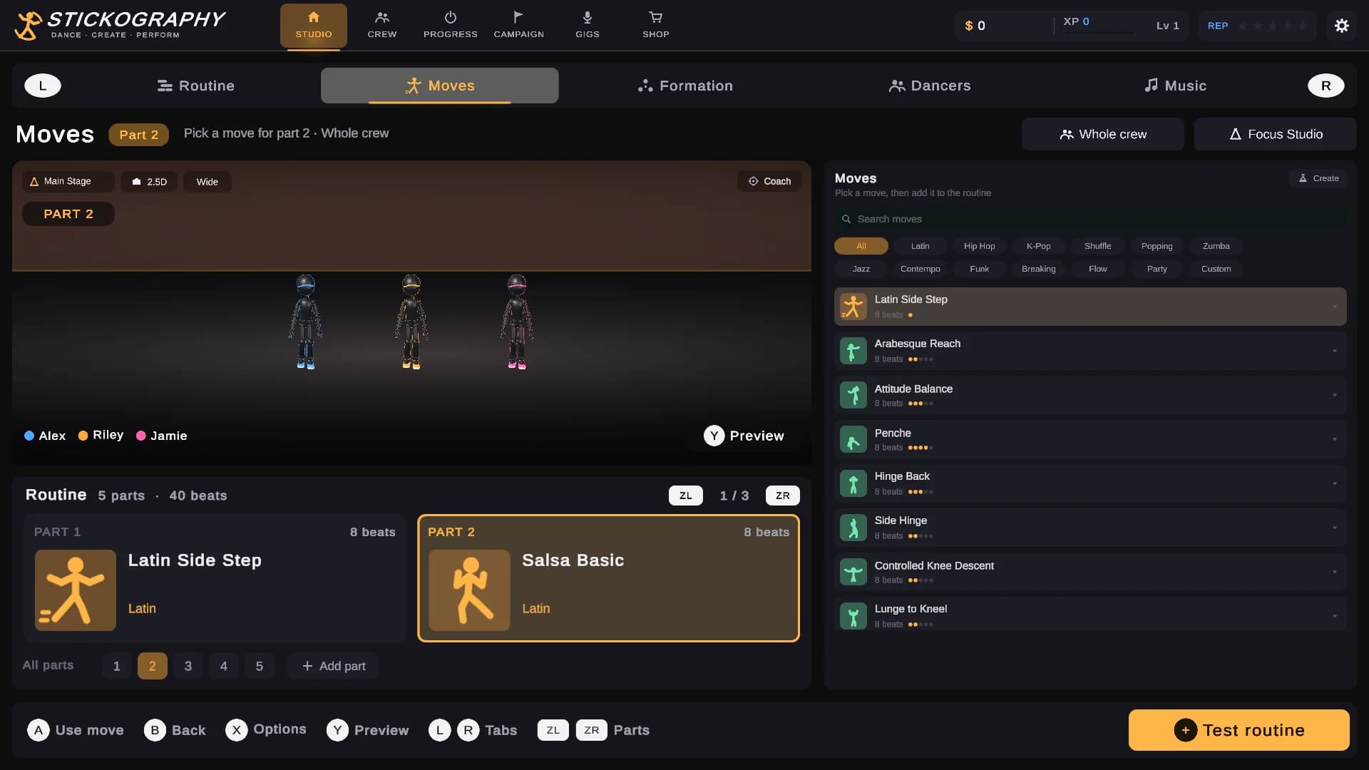 The moves tab