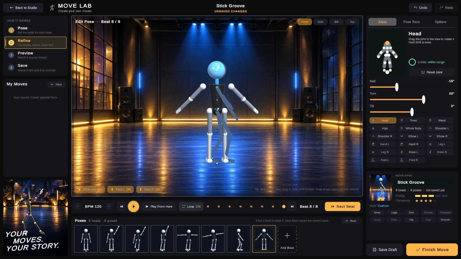 The Move Lab, where you pose a mannequin count by count
