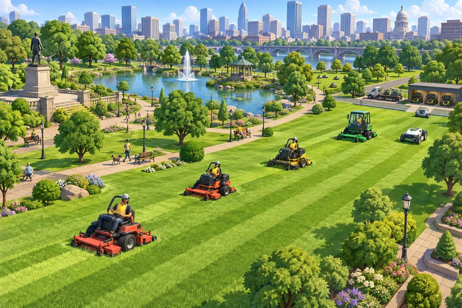 Automated mower fleet in a city park